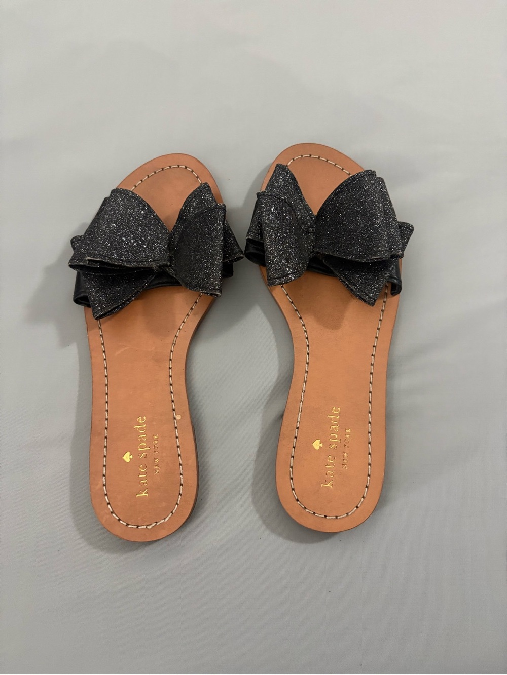 Kate Spade New York Black Glitter Bow Slide Sandals Women’s 6.5 M
